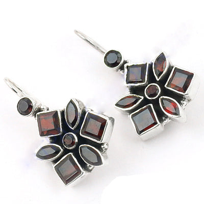 925 silver garnet flower earrings | women's jewelry gift