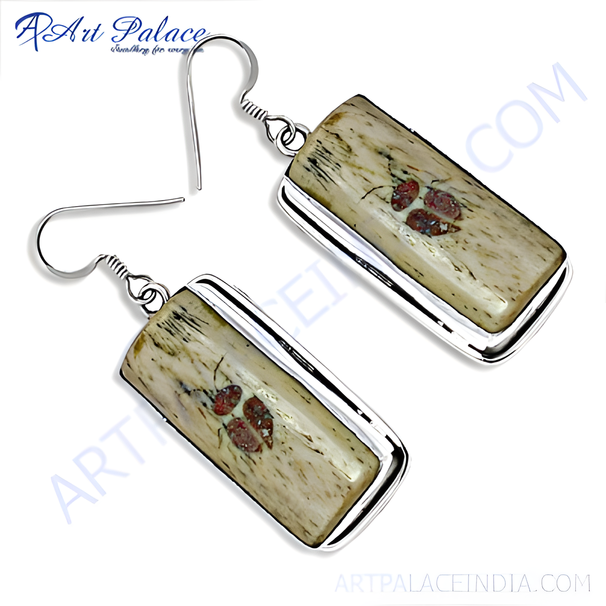 Sterling silver dangle earrings with rectangular stone detail and hook closure, perfect for any occasion