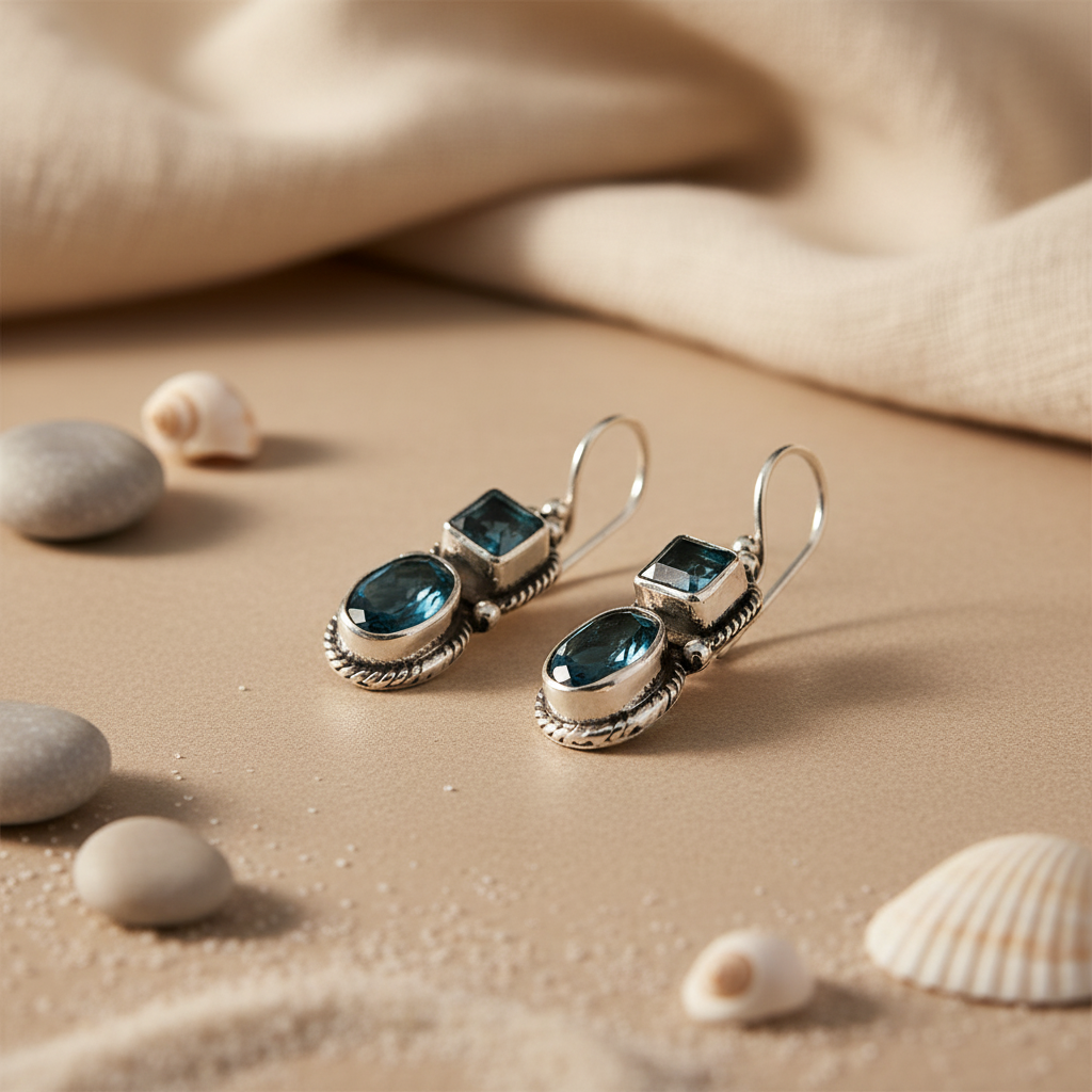 925 Sterling Silver Blue Topaz Earrings | For Women | Gift