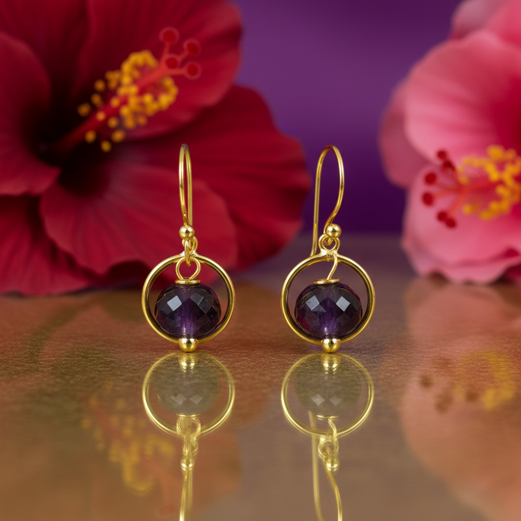 Gold plating amethyst drop earrings for women | gemstone jewelry