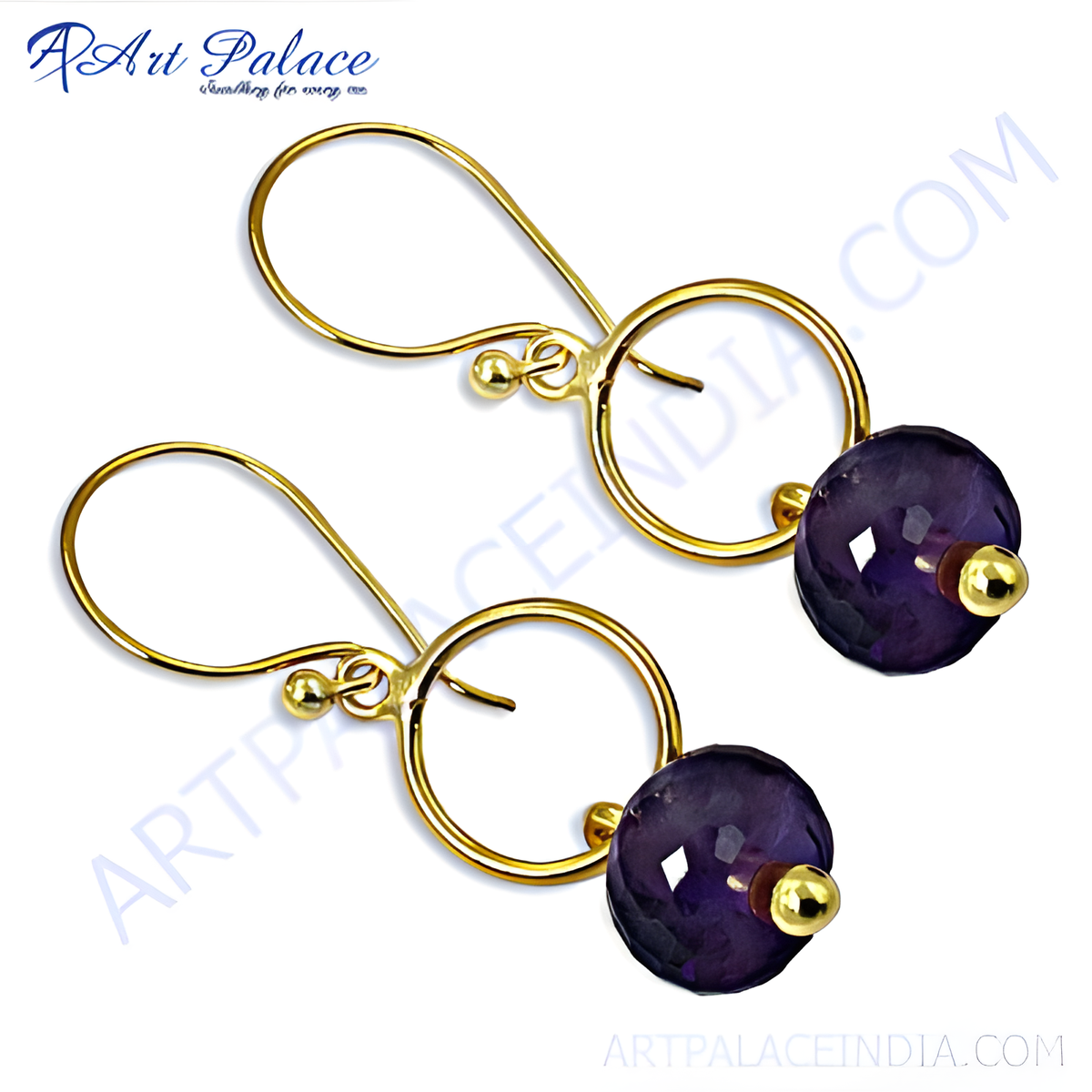 Gold plating drop earrings featuring vibrant purple amethyst gemstones, perfect for women