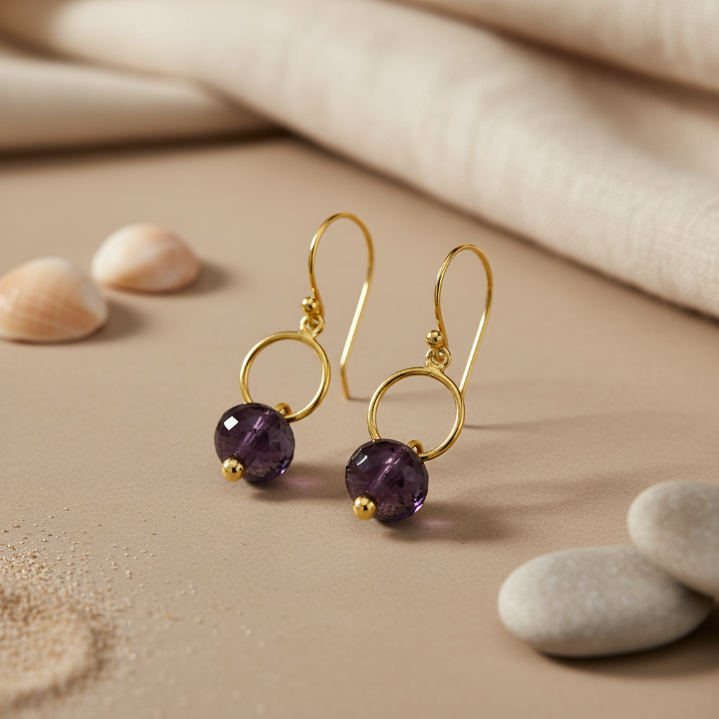 gold plating Amethyst Drop Earrings for Women | Gemstone Jewelry