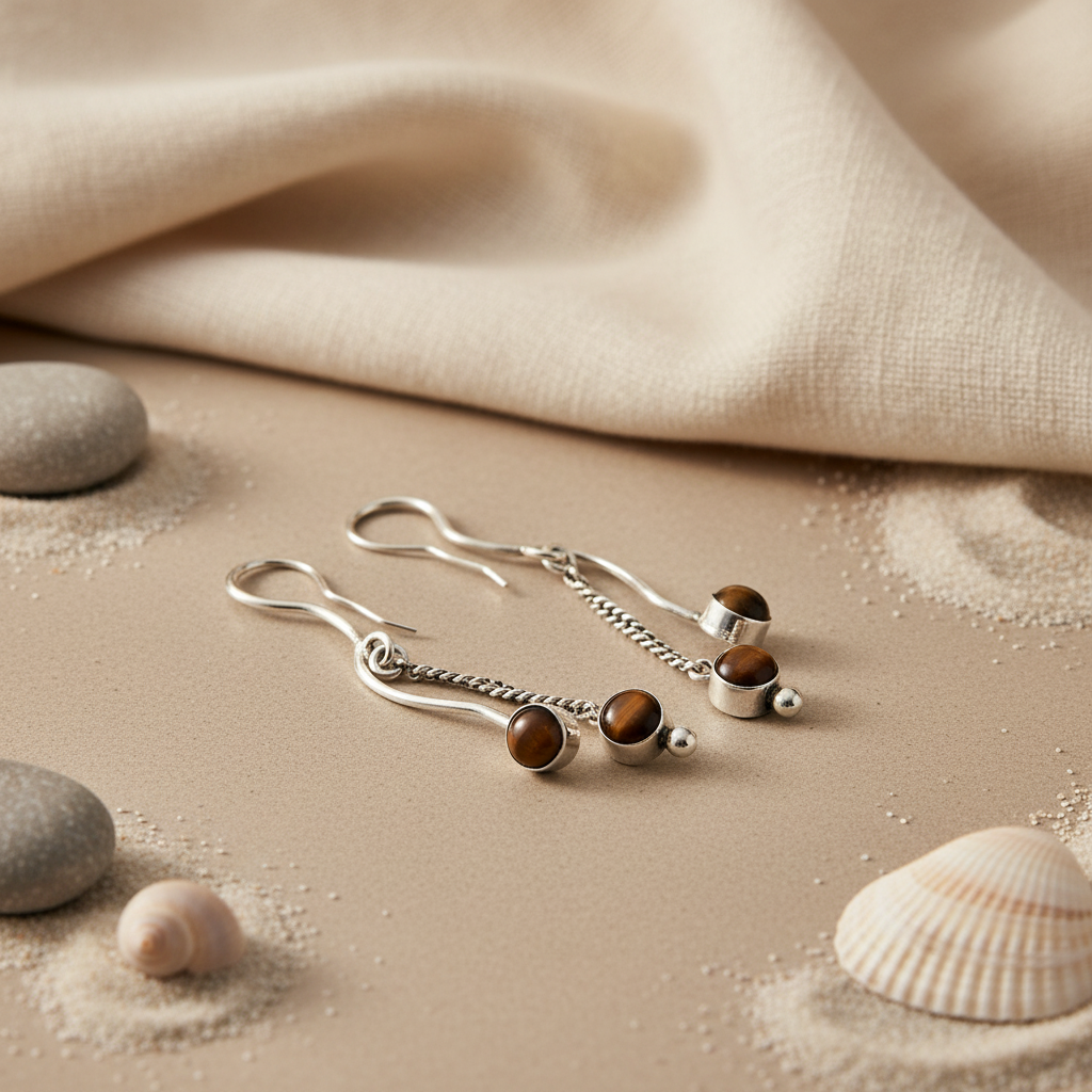 925 Silver Tiger Eye Drop Earrings | Women's Jewelry Gift