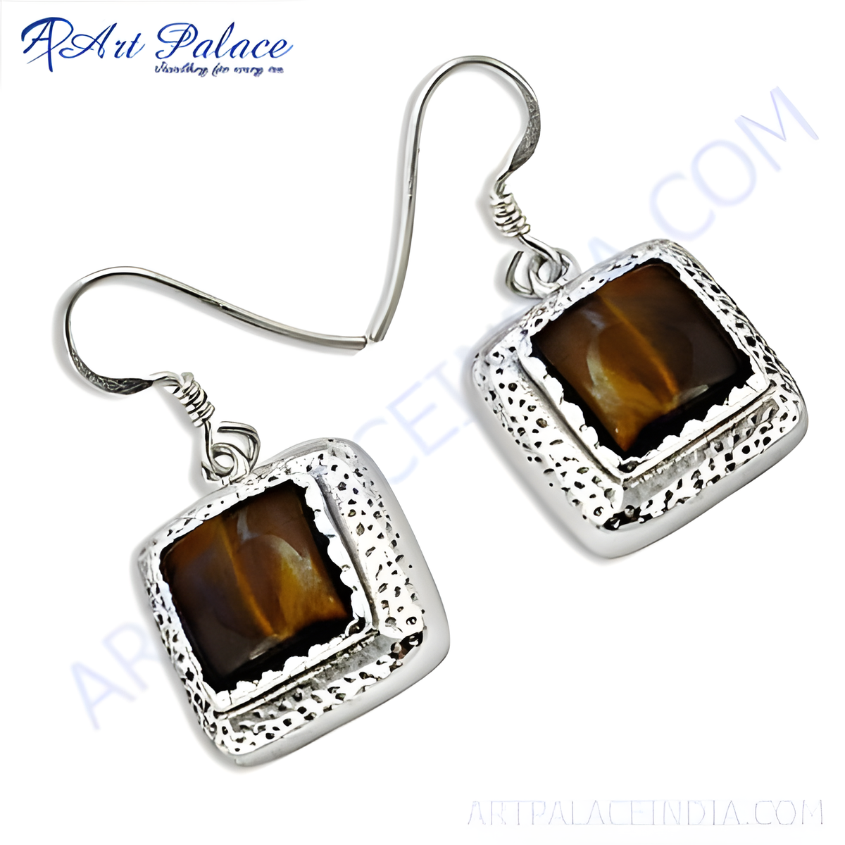 925 sterling silver dangle earrings with square tiger eye gemstone, perfect for women