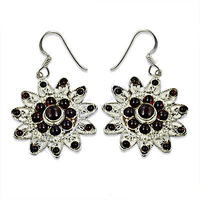 925 Silver Garnet Flower Earrings for Women | Gemstone Jewelry