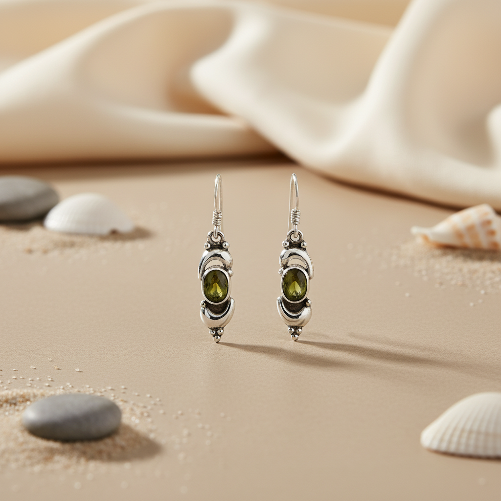925 Sterling Silver Green Stone Earrings for Women | Gift