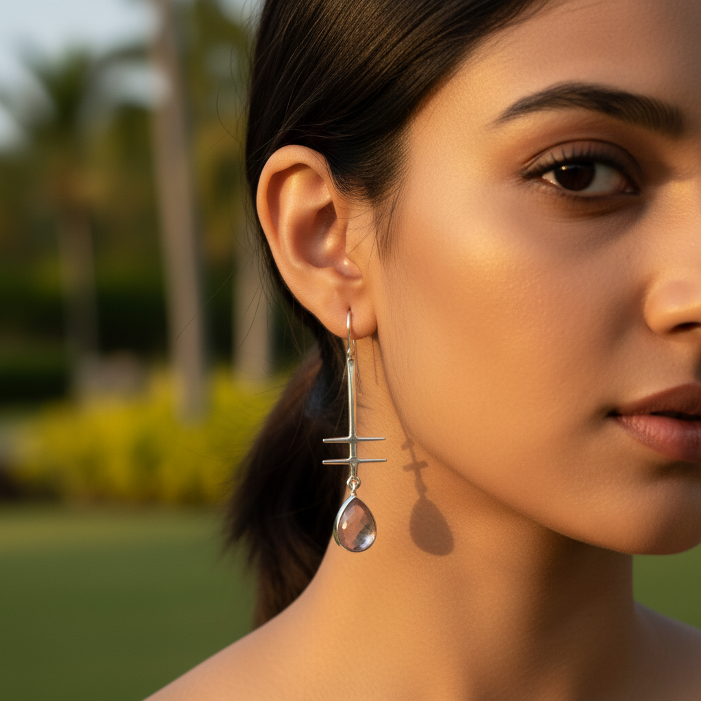 925 Silver Rose Quartz Drop Earrings for Women | Gift