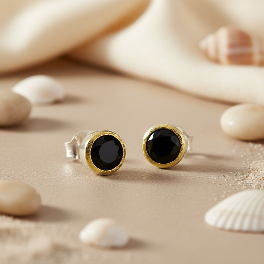 925 Silver Black Gemstone Stud Earrings for Women | Gift