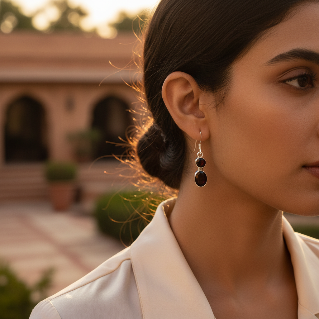 925 Silver Garnet Drop Earrings for Women | Gemstone Jewelry