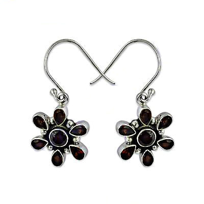 925 Silver Garnet Flower Earrings | Women's Jewelry Gift