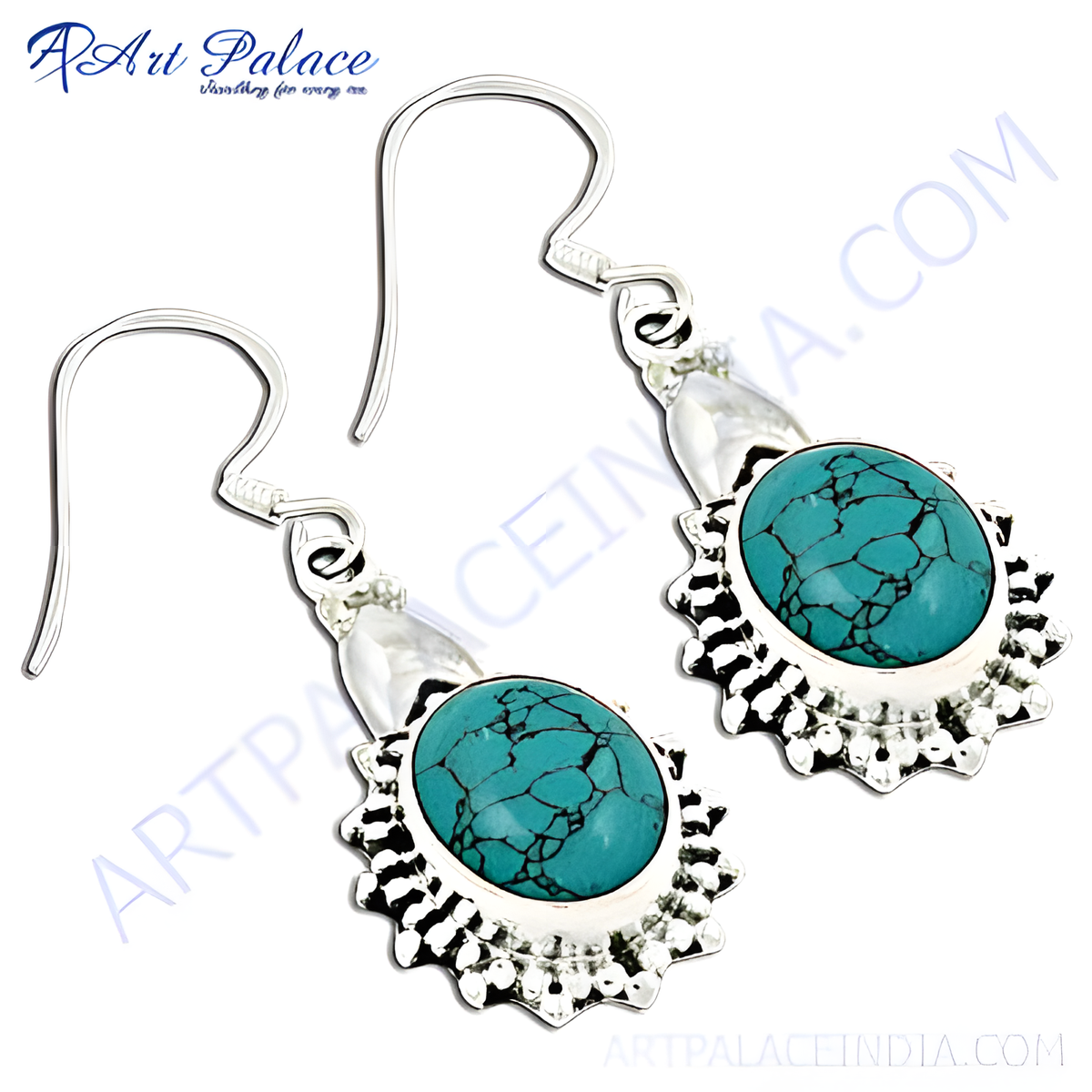 925 sterling silver dangle earrings with turquoise gemstone, teal color, earrings for women