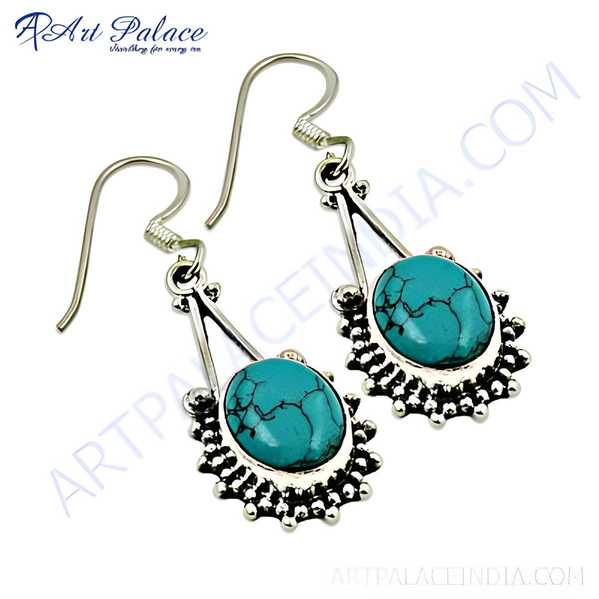 925 sterling silver turquoise teardrop dangle earrings in turquoise and silver color