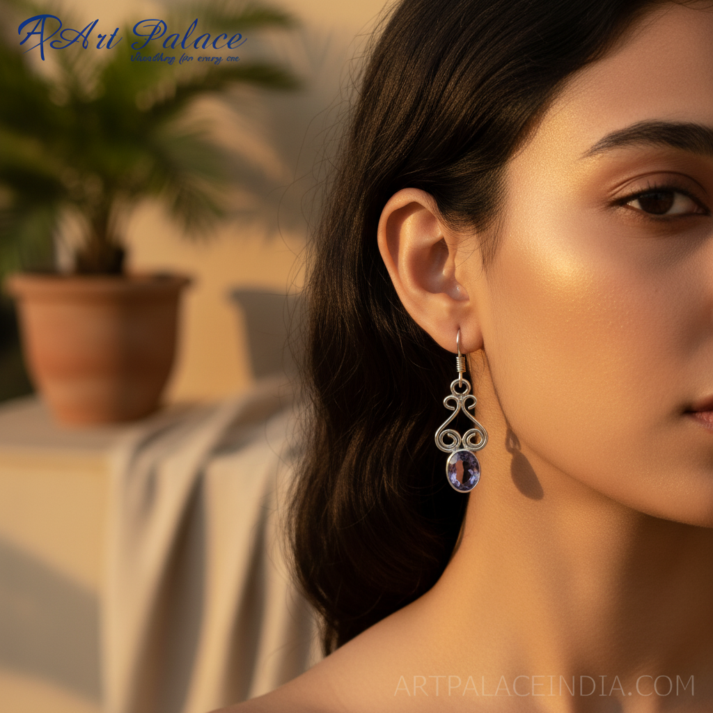 925 silver amethyst drop earrings for women | gemstone jewelry