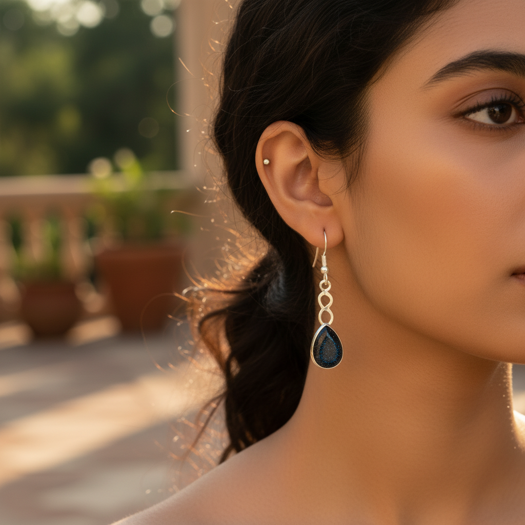 Silver Blue Sandstone Drop Earrings | Women's Fashion Jewelry