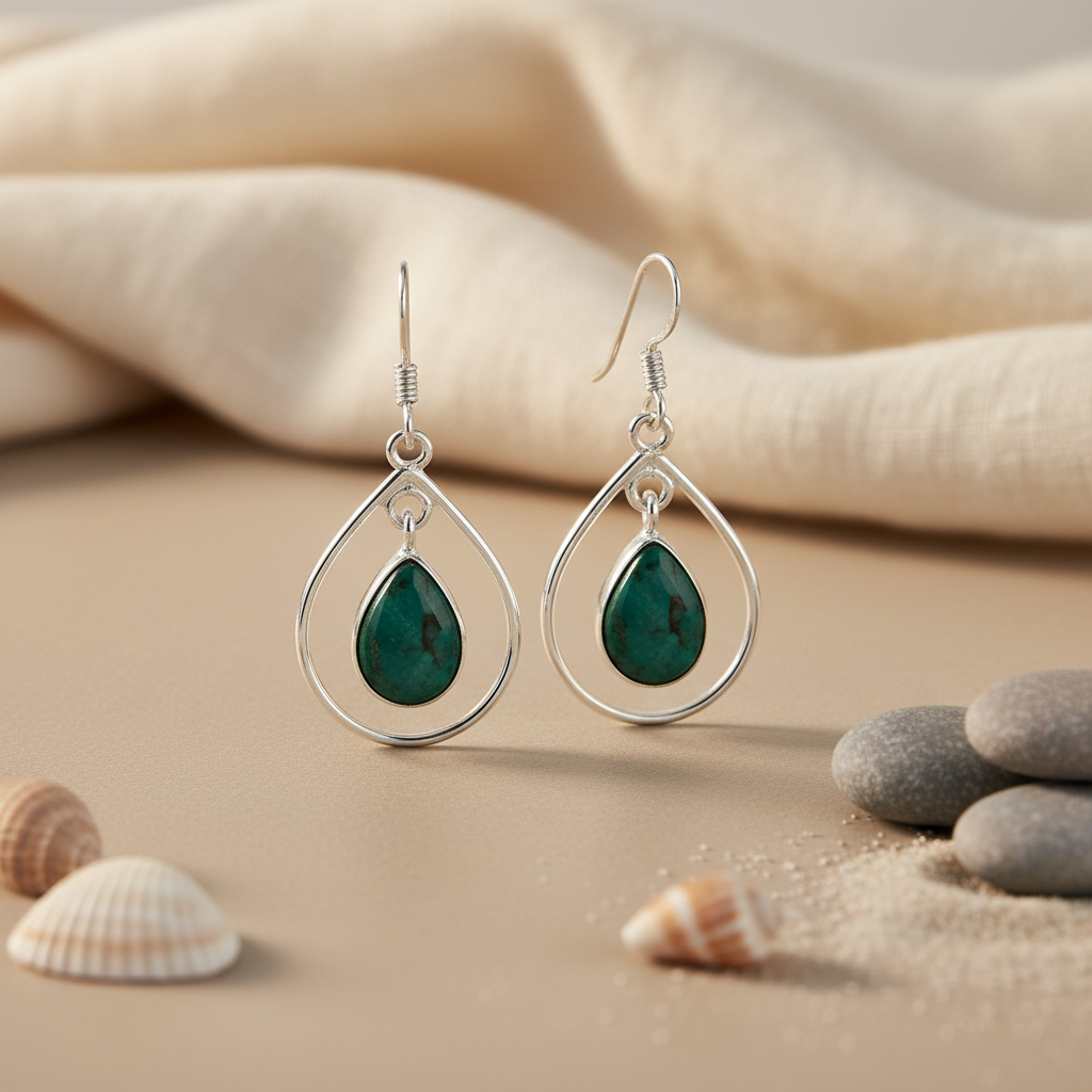 925 Silver Emerald Teardrop Earrings for Women | Daily Wear