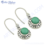 Load image into Gallery viewer, 925 sterling silver dangle earrings featuring round turquoise gemstones, perfect for any occasion.
