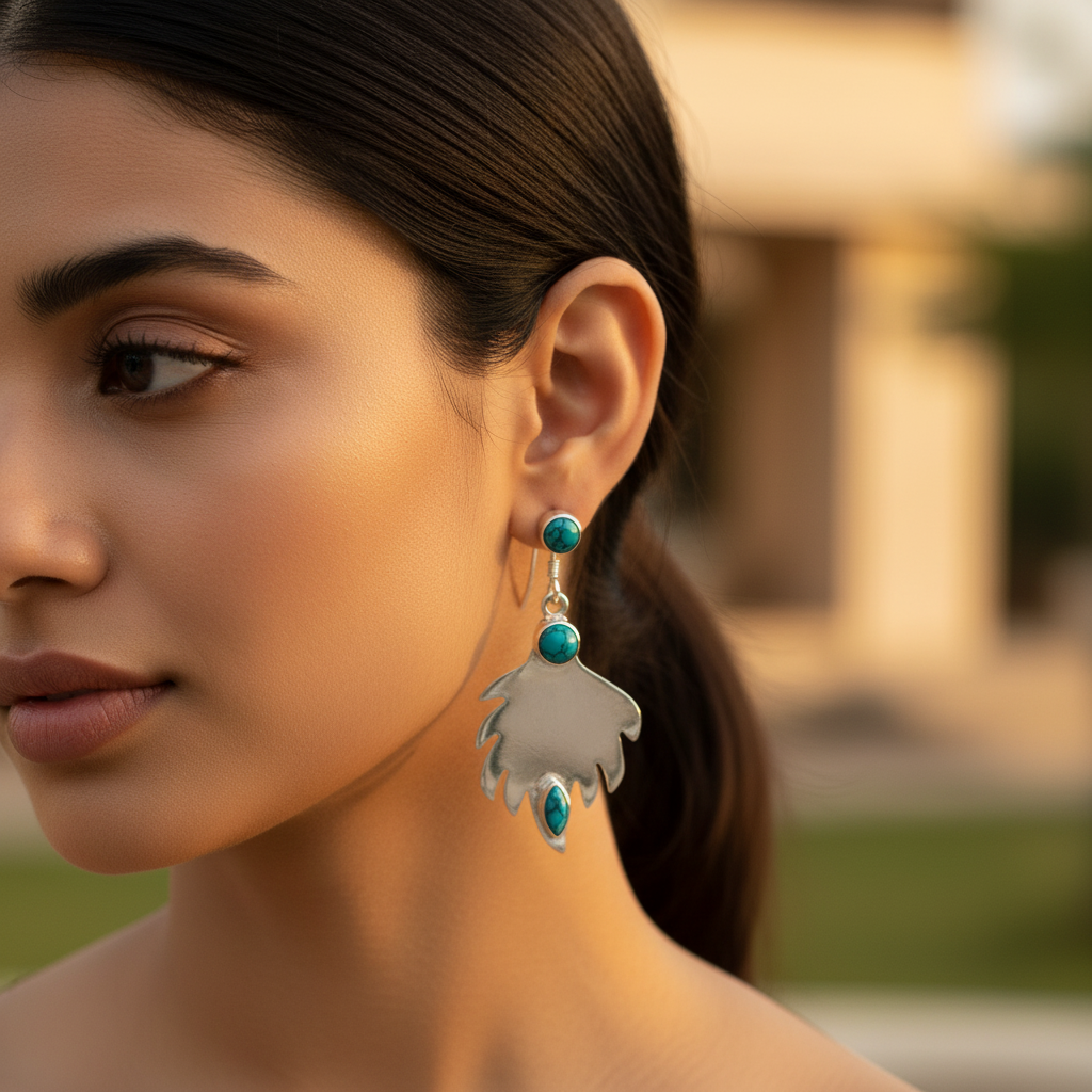 925 Silver Leaf Turquoise Earrings for Women | Dainty Jewelry