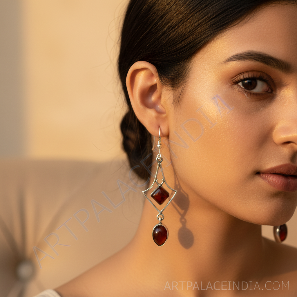 925 Silver Carnelian Drop Earrings for Women | Gemstone Jewelry
