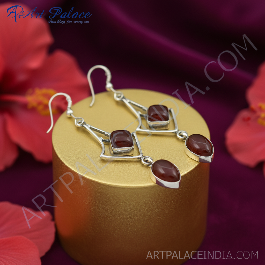 925 Silver Carnelian Drop Earrings for Women | Gemstone Jewelry