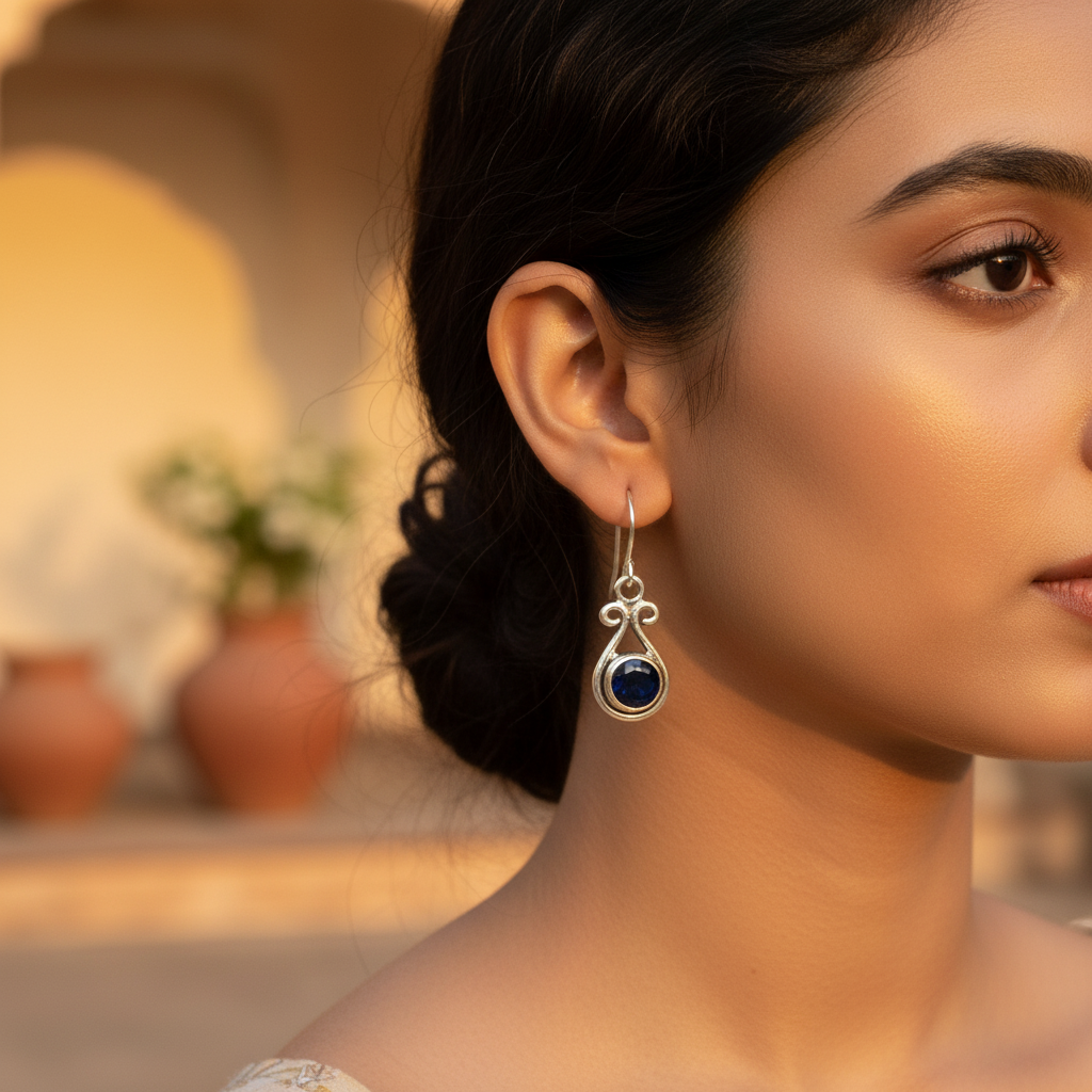 925 Sterling Silver Sapphire Drop Earrings for Women | Gift