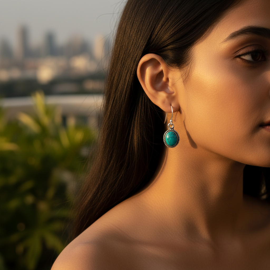 925 Silver Turquoise Stone Earrings for Women | Dangle Earrings