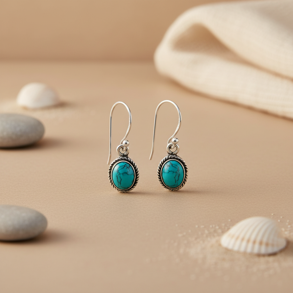925 Silver Turquoise Stone Earrings for Women | Dangle Earrings