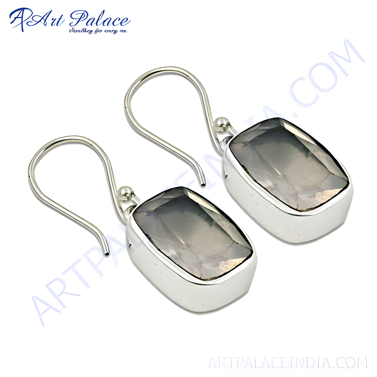 925 sterling silver dangle earrings featuring rectangular smoky quartz gemstones, ideal for women's fashion and daily wear