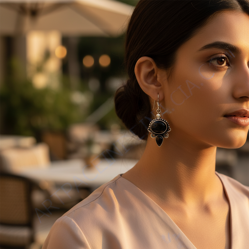 925 Silver Onyx Drop Earrings for Women | Daily Wear