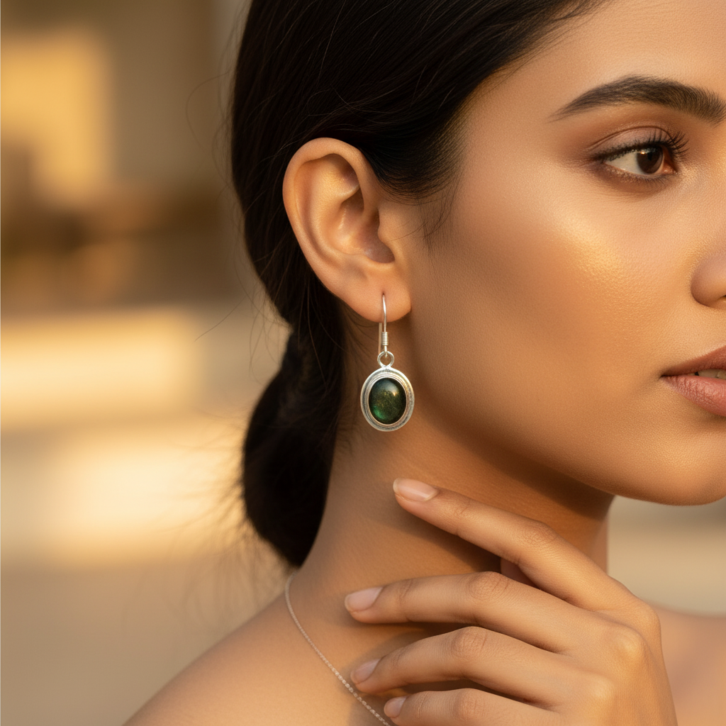 925 Silver Green Stone Drop Earrings for Women | Gift