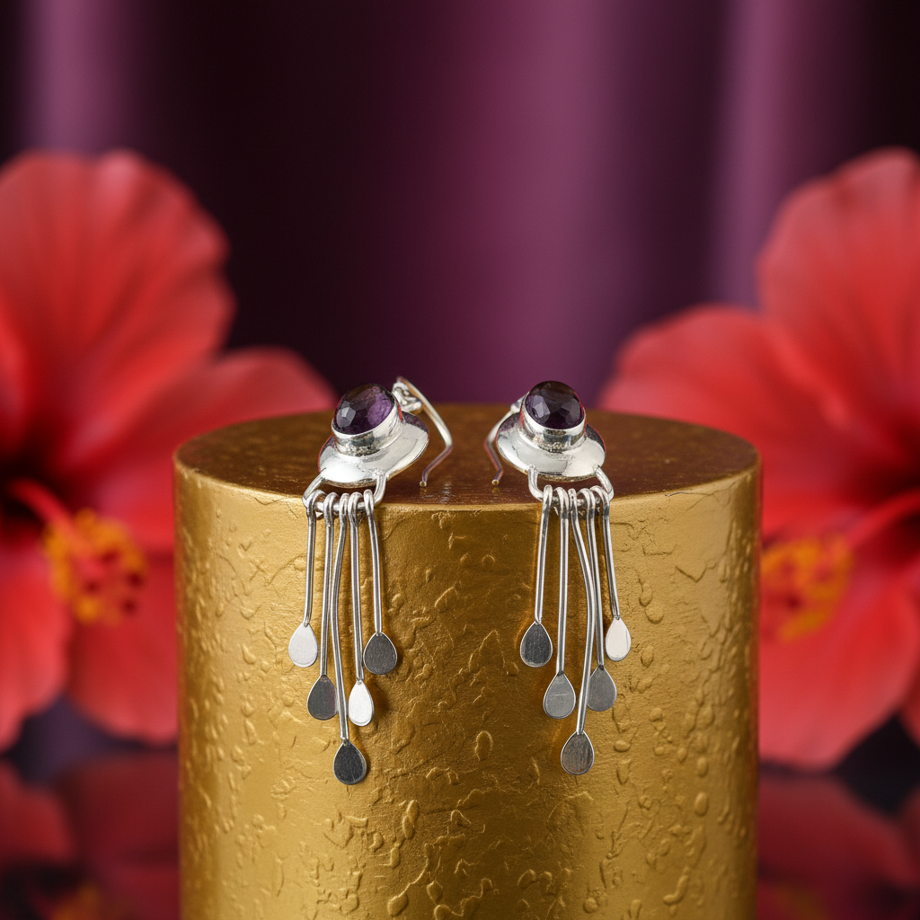 925 Silver Amethyst Drop Earrings for Women | Dangle Earrings