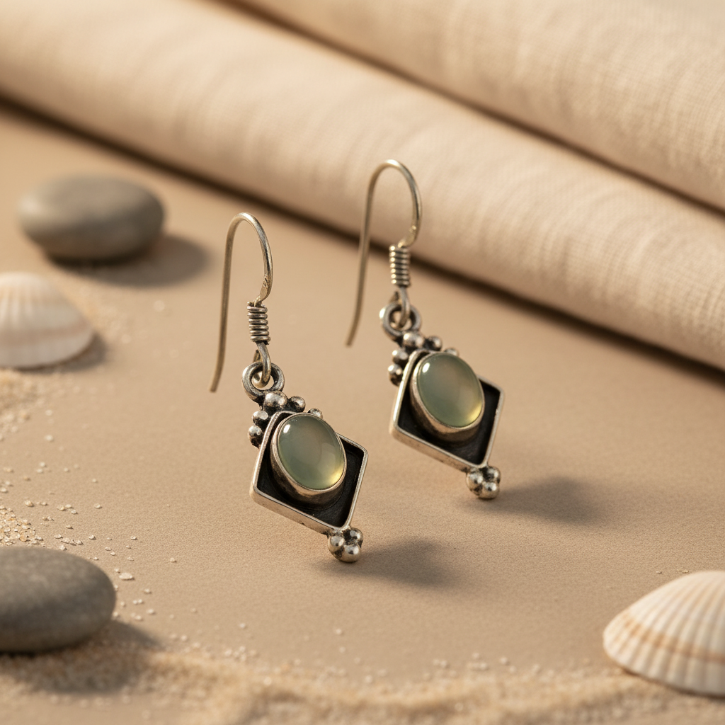 925 Silver Chalcedony Drop Earrings for Women | Daily Wear Gift