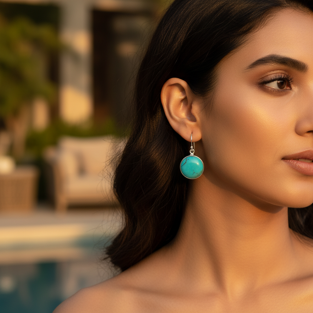 925纯银绿松石耳环，女士款 | 日常佩戴首饰