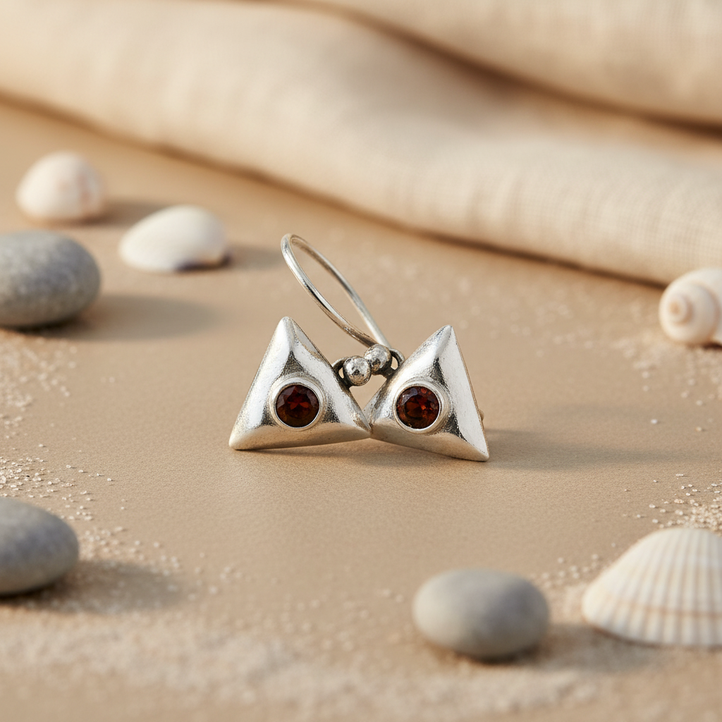 925 Silver Garnet Triangle Earrings for Women | Daily Wear