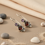 将图像加载到图库查看器中， 925 Silver Garnet &amp; Amethyst Drop Earrings for Women
