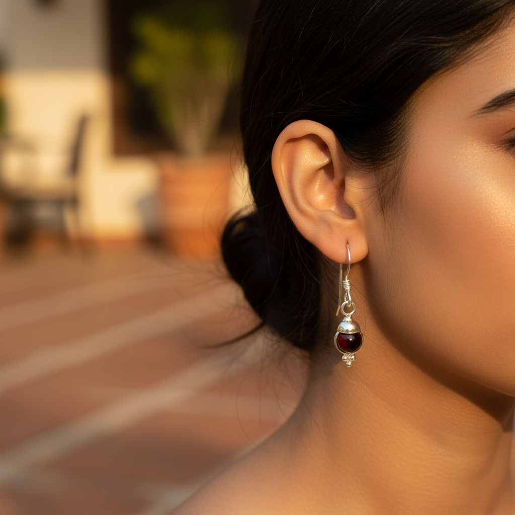 925 Silver Garnet Drop Earrings for Women | Gemstone Jewelry