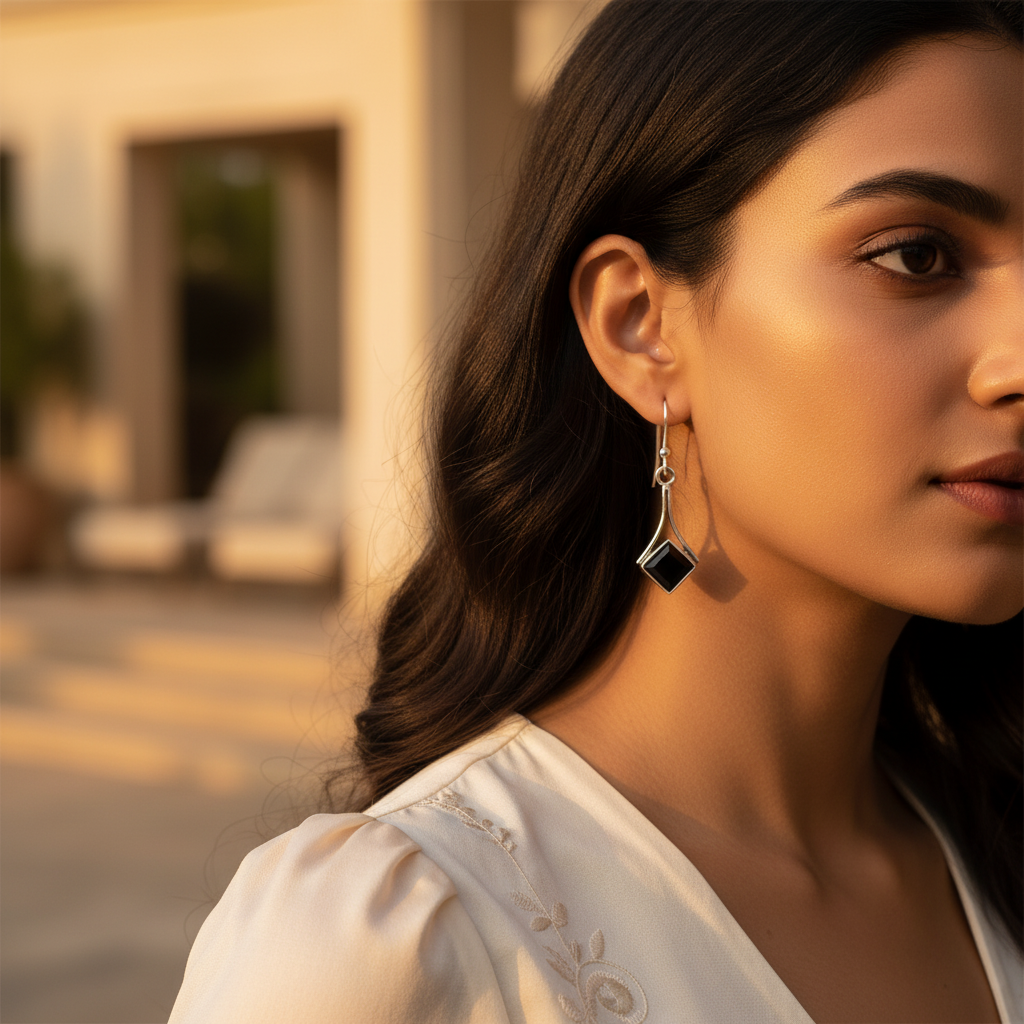 925 Silver Black Onyx Earrings for Women | Daily Wear