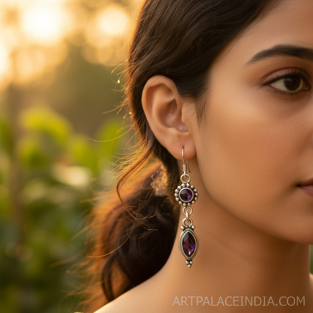925 Silver Amethyst Drop Earrings for Women | Dangle Earrings