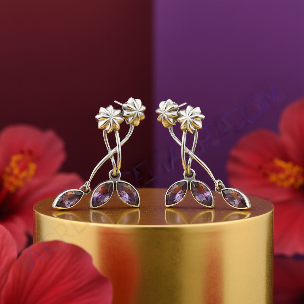 925 silver amethyst flower earrings for women | floral jewelry