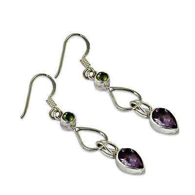 925 silver peridot & amethyst drop earrings for women | gift