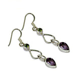 将图像加载到图库查看器中， 925 Silver Peridot &amp; Amethyst Drop Earrings for Women | Gift
