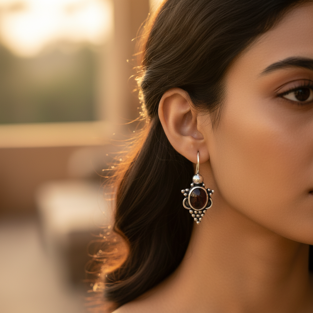 925 Silver Garnet Earrings for Women | Dangle Jewelry Gift