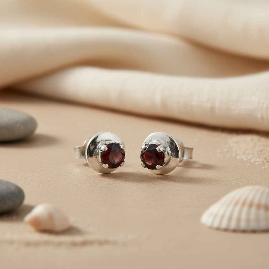 925 Silver Garnet Stud Earrings for Women | Gemstone Jewelry