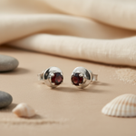Load image into Gallery viewer, 925 Silver Garnet Stud Earrings for Women | Gemstone Jewelry
