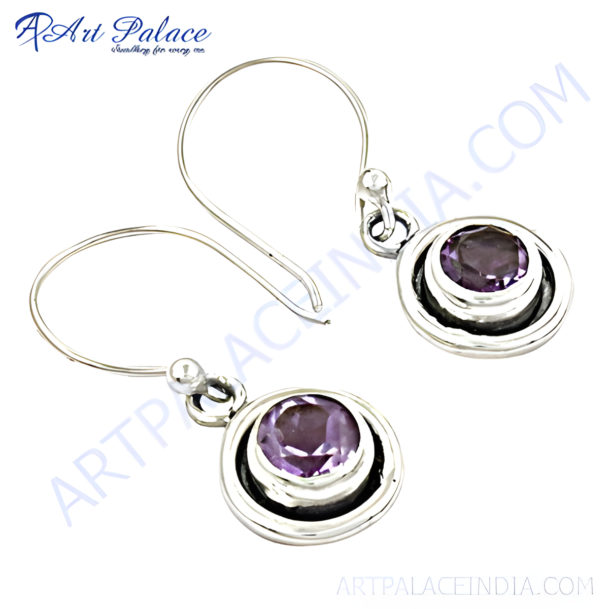 925 sterling silver dangle earrings with round purple amethyst gemstones for women