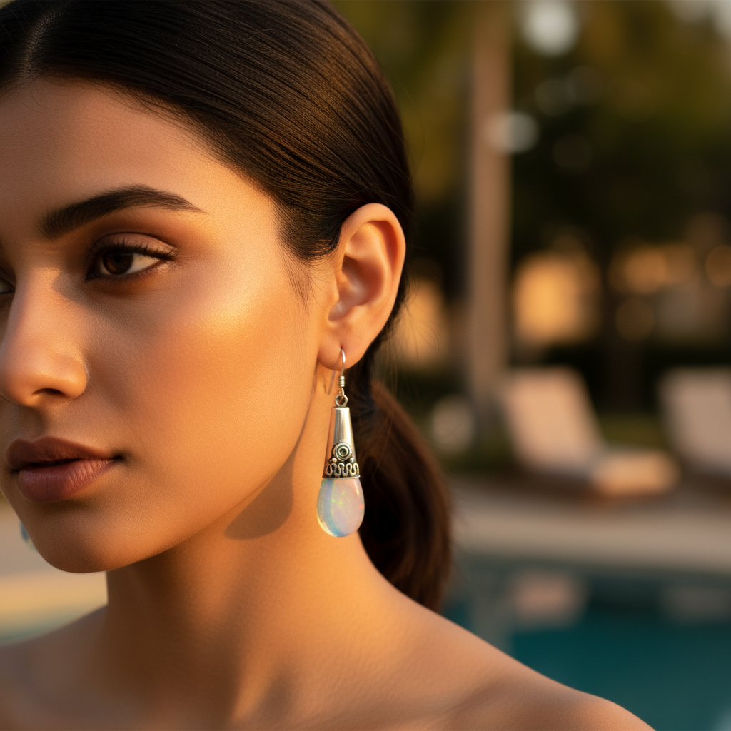 925 Sterling Silver Opalite Teardrop Earrings for Women