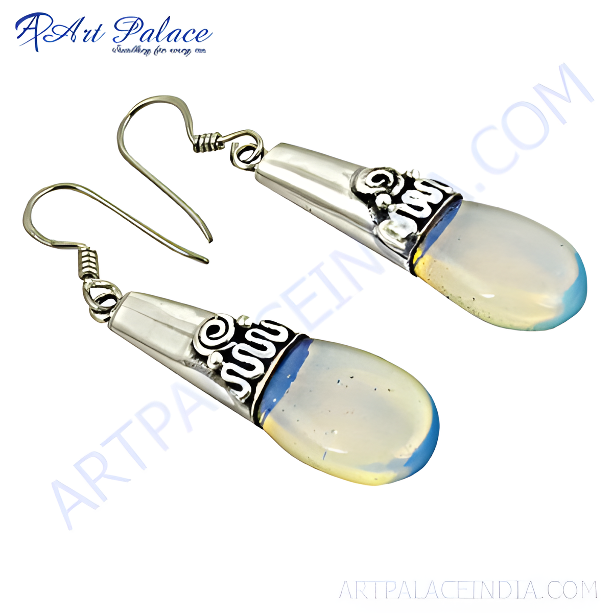 925 sterling silver opalite teardrop dangle earrings, featuring a polished finish and iridescent gemstone for women