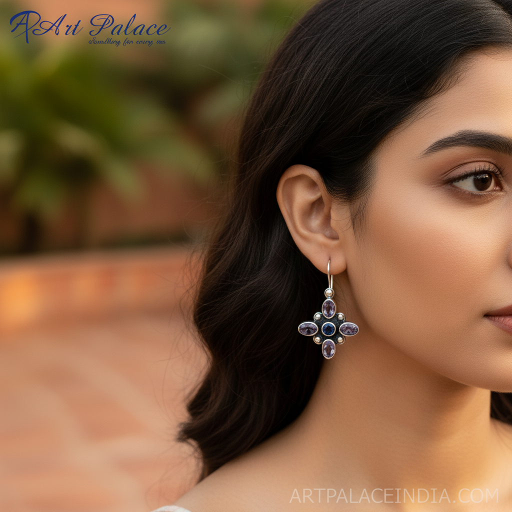 925 silver amethyst drop earrings for women | floral jewelry