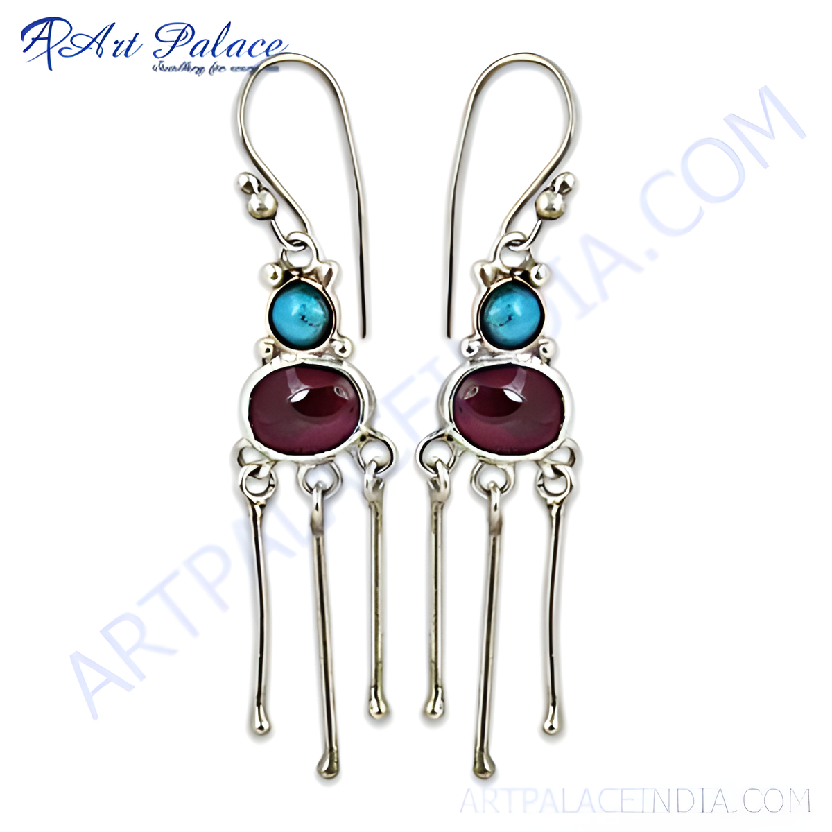 925 sterling silver drop earrings with turquoise and ruby gemstones, perfect for women