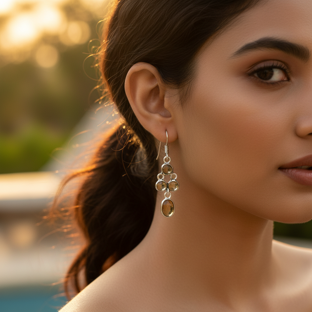 925 Silver Citrine Drop Earrings for Women | Gemstone Jewelry
