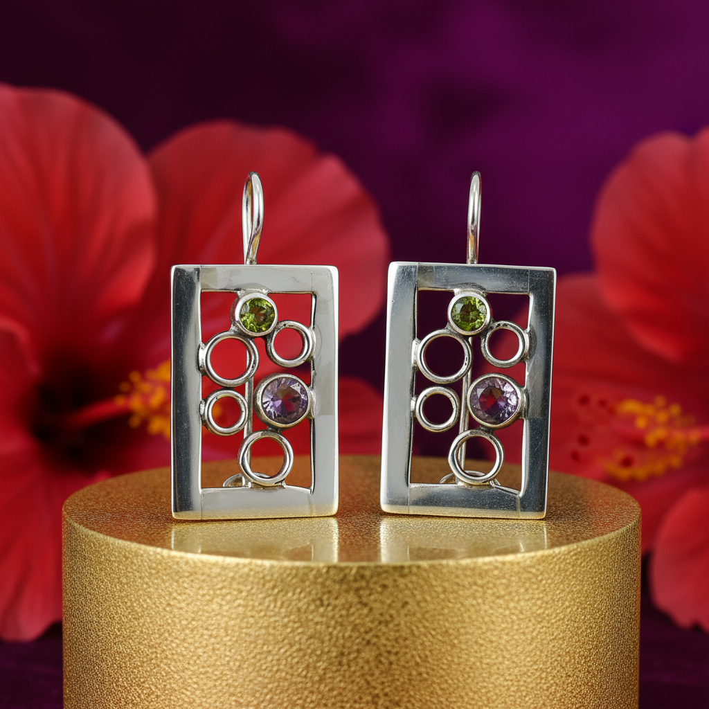 925 silver amethyst & peridot earrings for women | gemstone jewelry